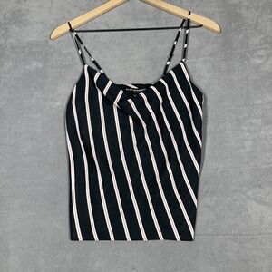 Allen‎ Schwartz Camisole Top Womens XS Black Striped Cowl Neck Sleeveless NWT